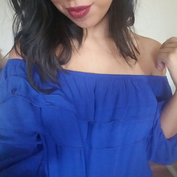 💕LAST ONE💕ROYAL BLUE OFF SHOULDER TUNIC TOP - Picture 3 of 5