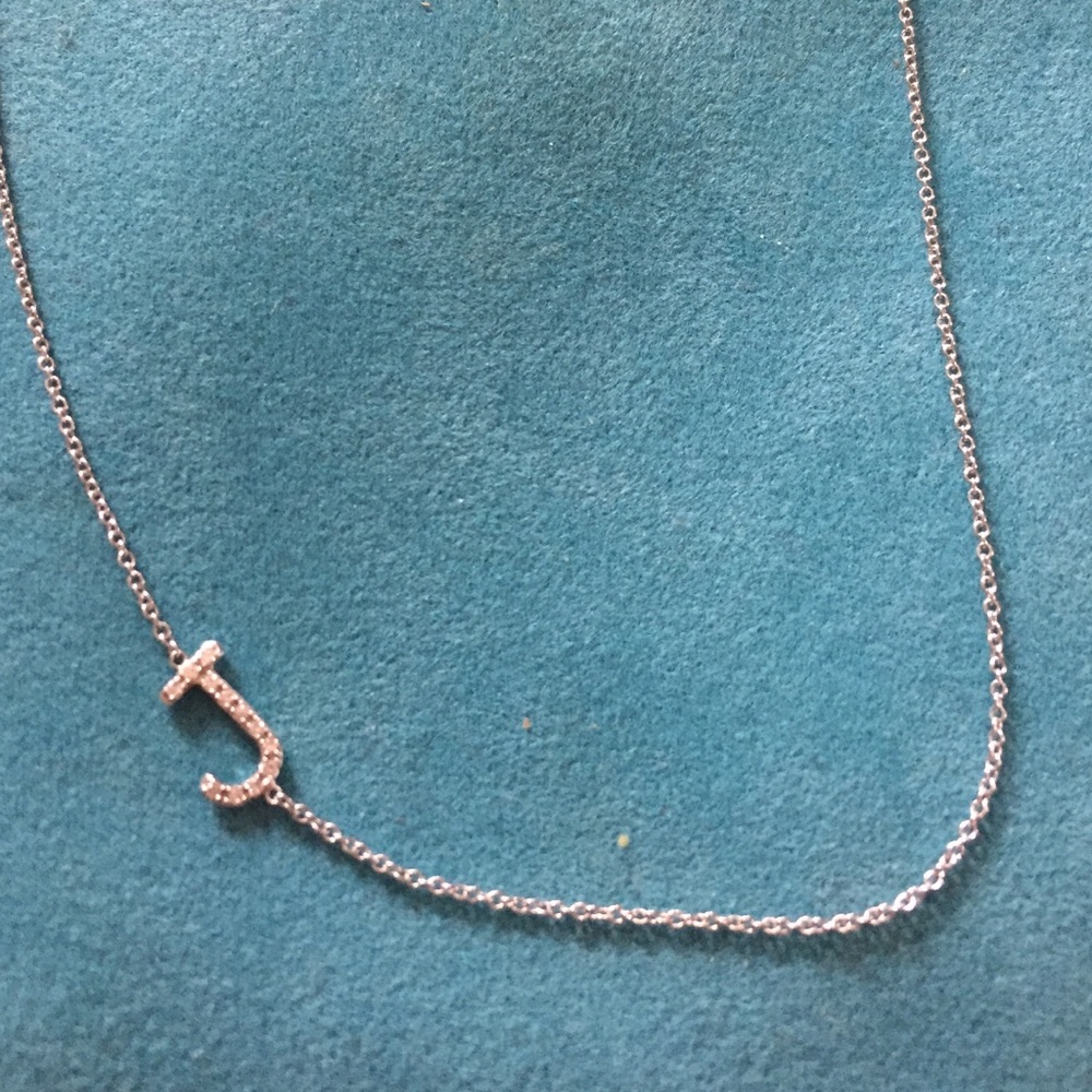 SALE!!!!!!!!White gold Diamond accented J necklace