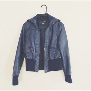 Blue Faux Leather Moto Jacket