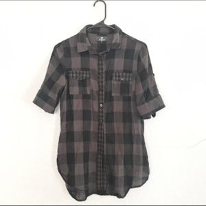 Black & Grey Checked Button Down T-Shirt