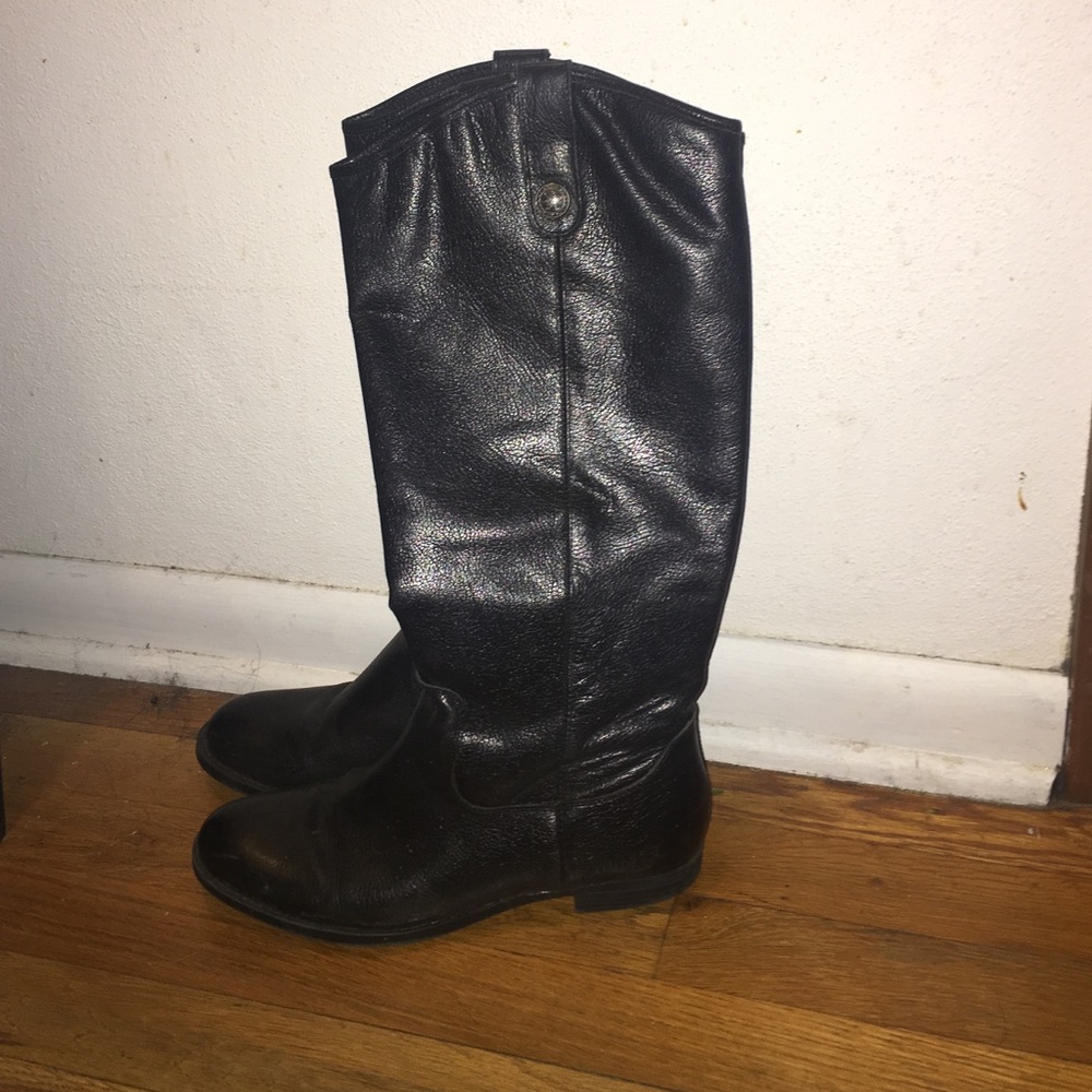 Tall black leather boots