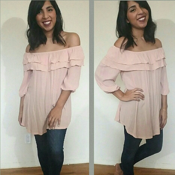 🍍FLASH SALE🍍BLUSH OFF SHOULDER TUNIC TOP - Picture 2 of 4