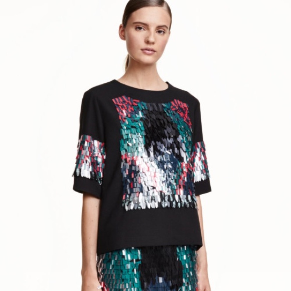 H&M black glam top with shaped sequins