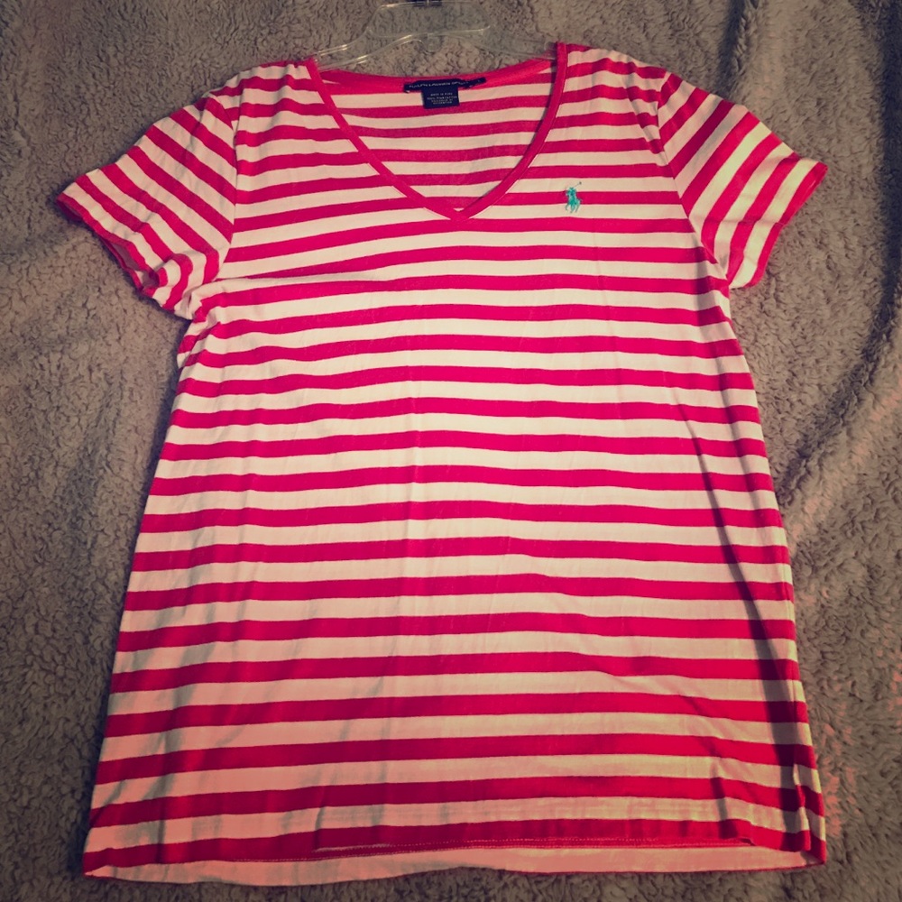 Polo pink and white v neck