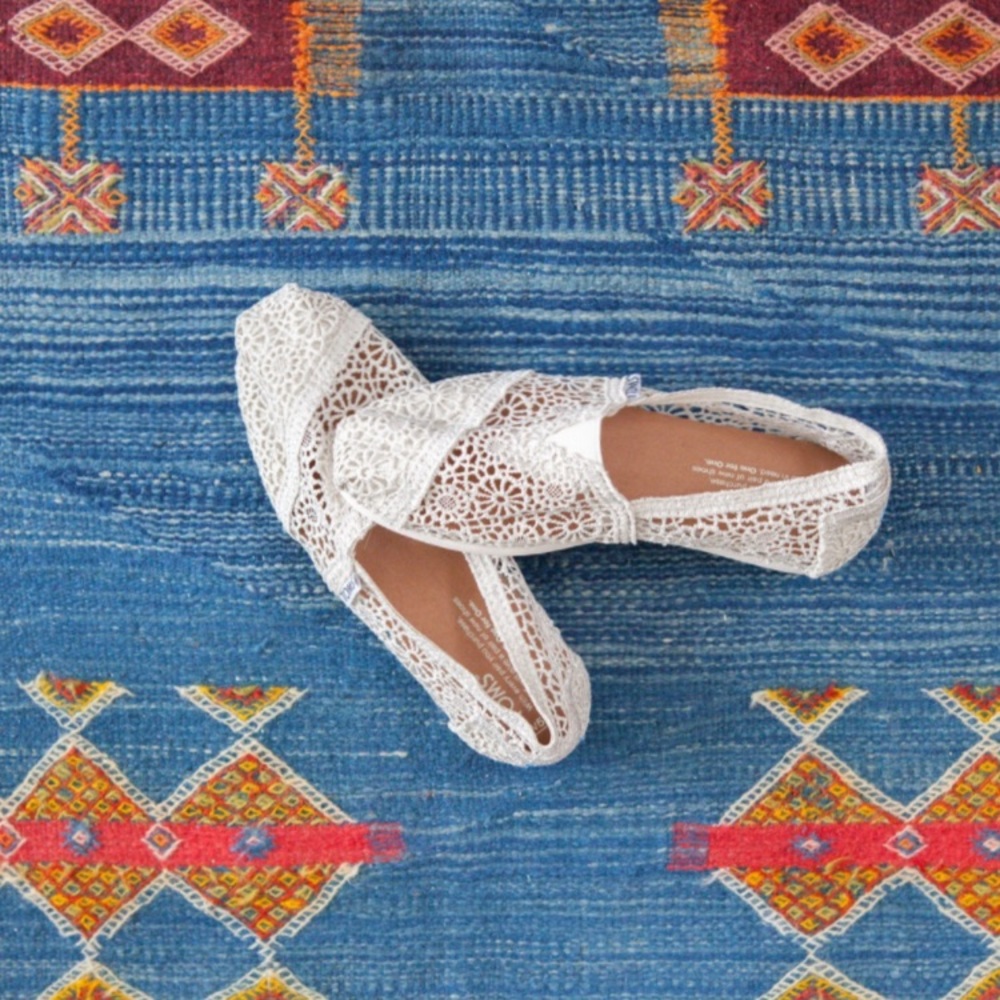 TOMS off white/cream flower lace slip on shoes