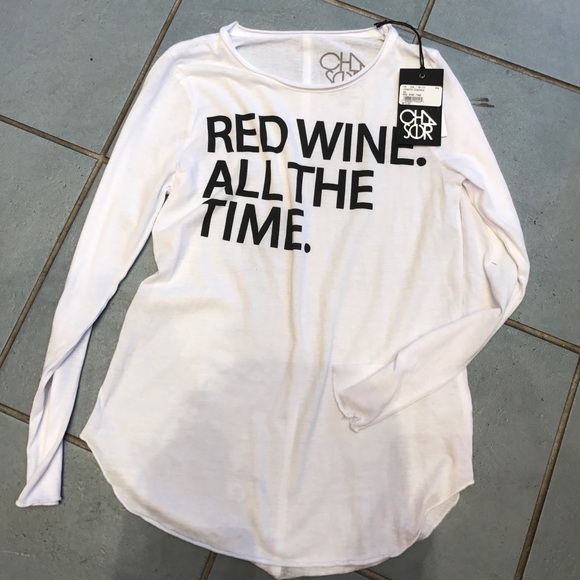 Chaser Red Wine Time - White Top - Long Sleeve Top - Graphic Top ...