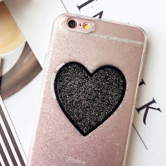 Accessories - iPhone 7/7+/8/8+ Case "Black Glitter Heart Silver"