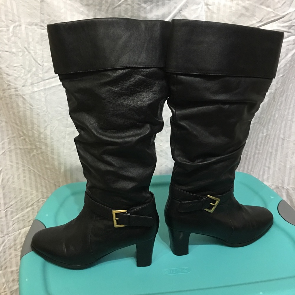 Women's leather boots- black - size 9W wide calf