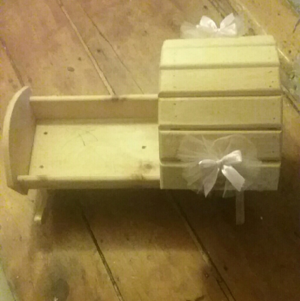 Wooden baby cradle hand made with pink bows
