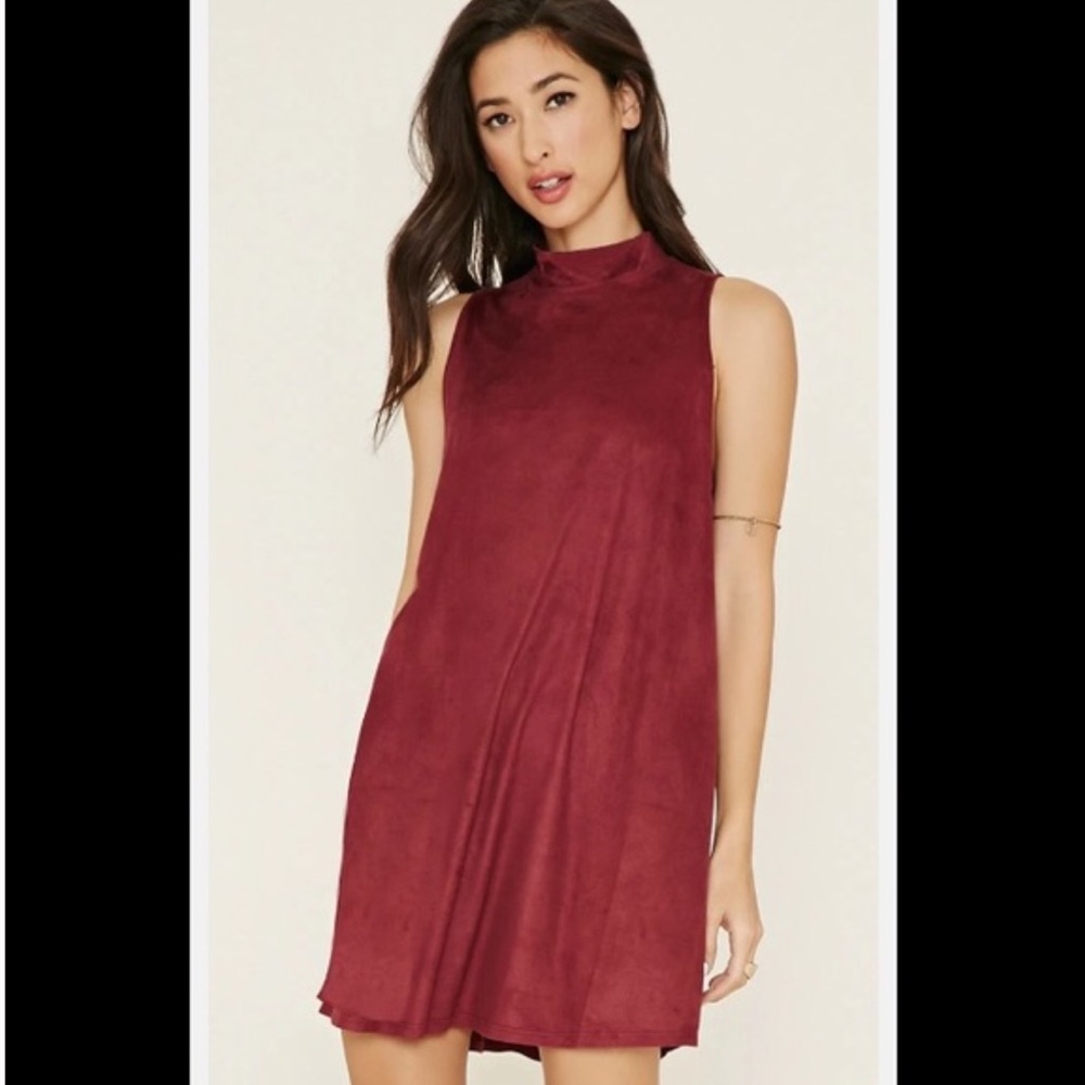 Mock neck suede dress