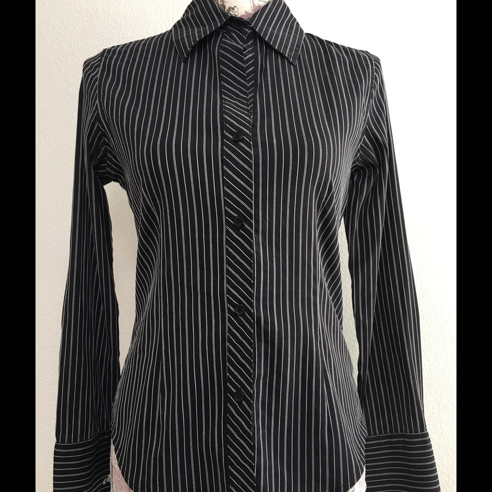 B&W Striped Button-Down