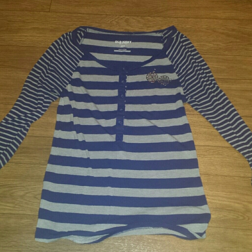 Blue and grey striped long sleeve tee