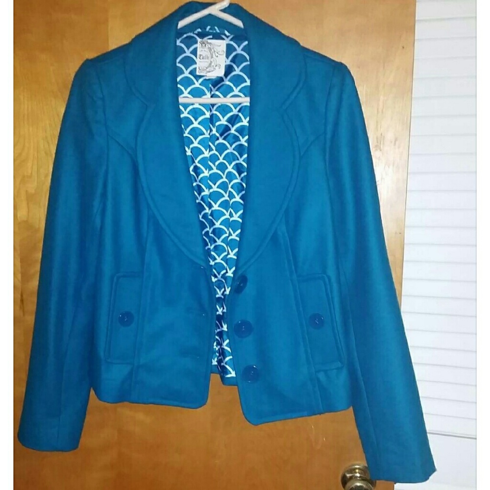 Anthropologie Tulle Scalloped Collar Coat