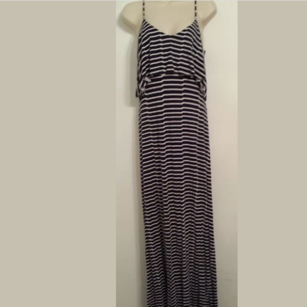 Low Back Striped Maxi Dress with Ruffle