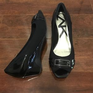 And Klein sport peep toe wedges