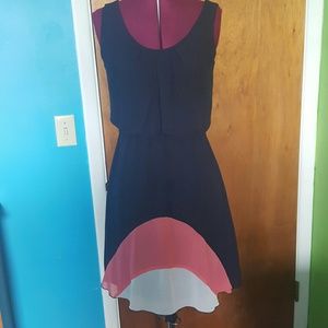 Navy, white, and coral dress