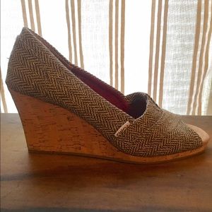 Brown and Gold TOMS Herringbone Wedges