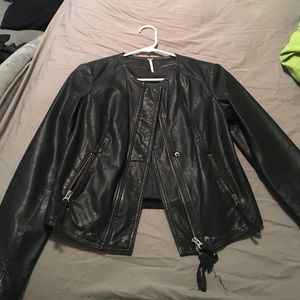 Free people faux leather jacket with lace detail