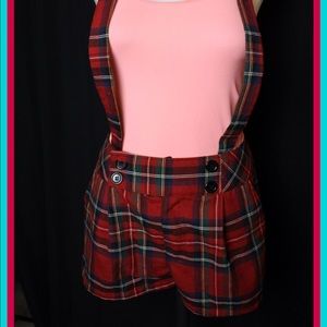 Preppy plaid suspender shorts