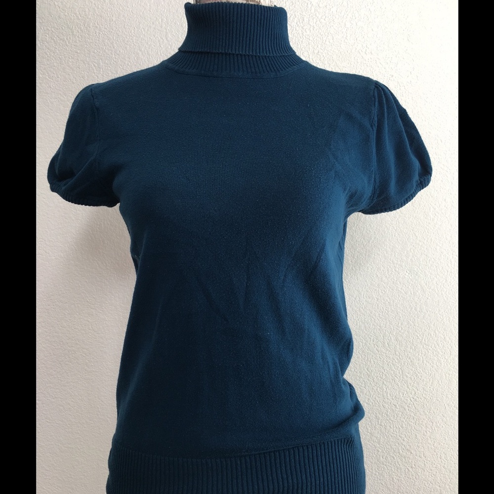 Teal Turtleneck Fitted Top