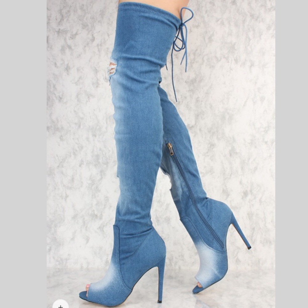Kardashian inspired Blue Jean thigh highs