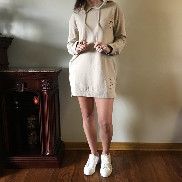 Boutique Dresses & Skirts - Distressed Hooded Sweatshirt Dress