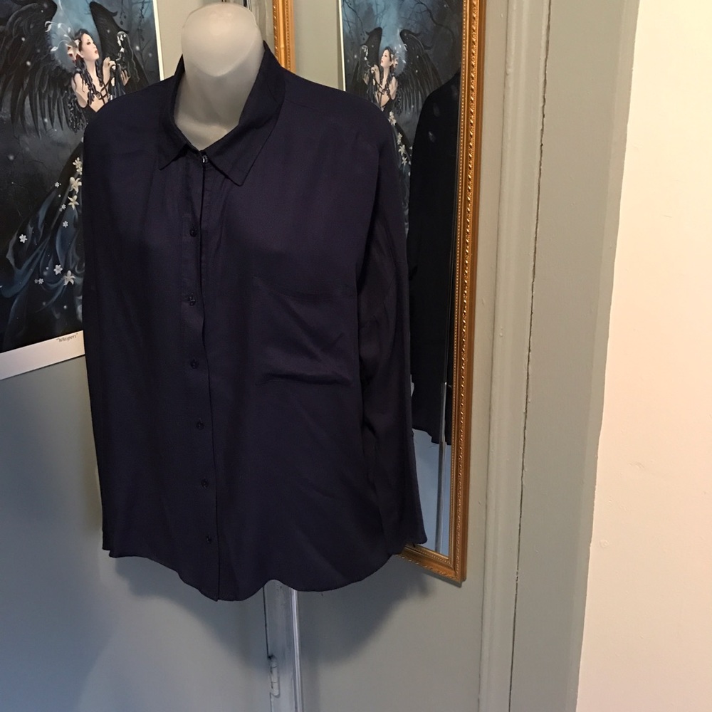 $$ Bobeau Navy Blue Blouse