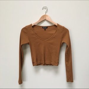 TOPSHOP Ribbed V-Neck Crop Top
