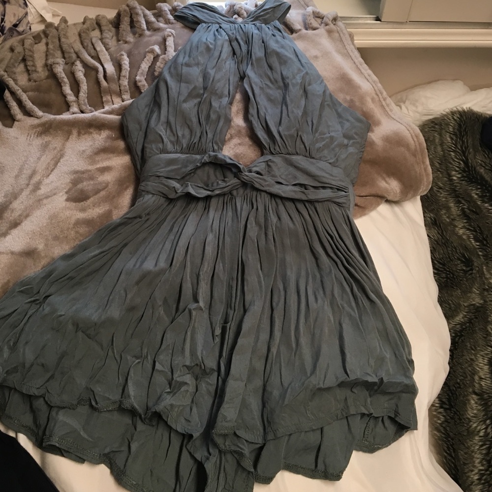LF teal open back and cutout romper