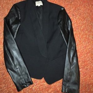 Blazer with leather sleeves
