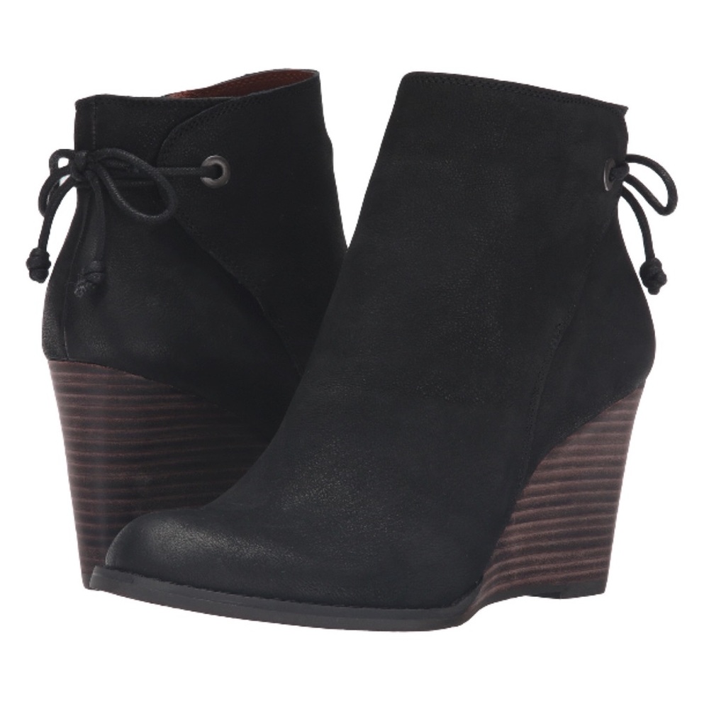 🆕 Lucky Brand Black Oxide Yamina Wedge Bootie