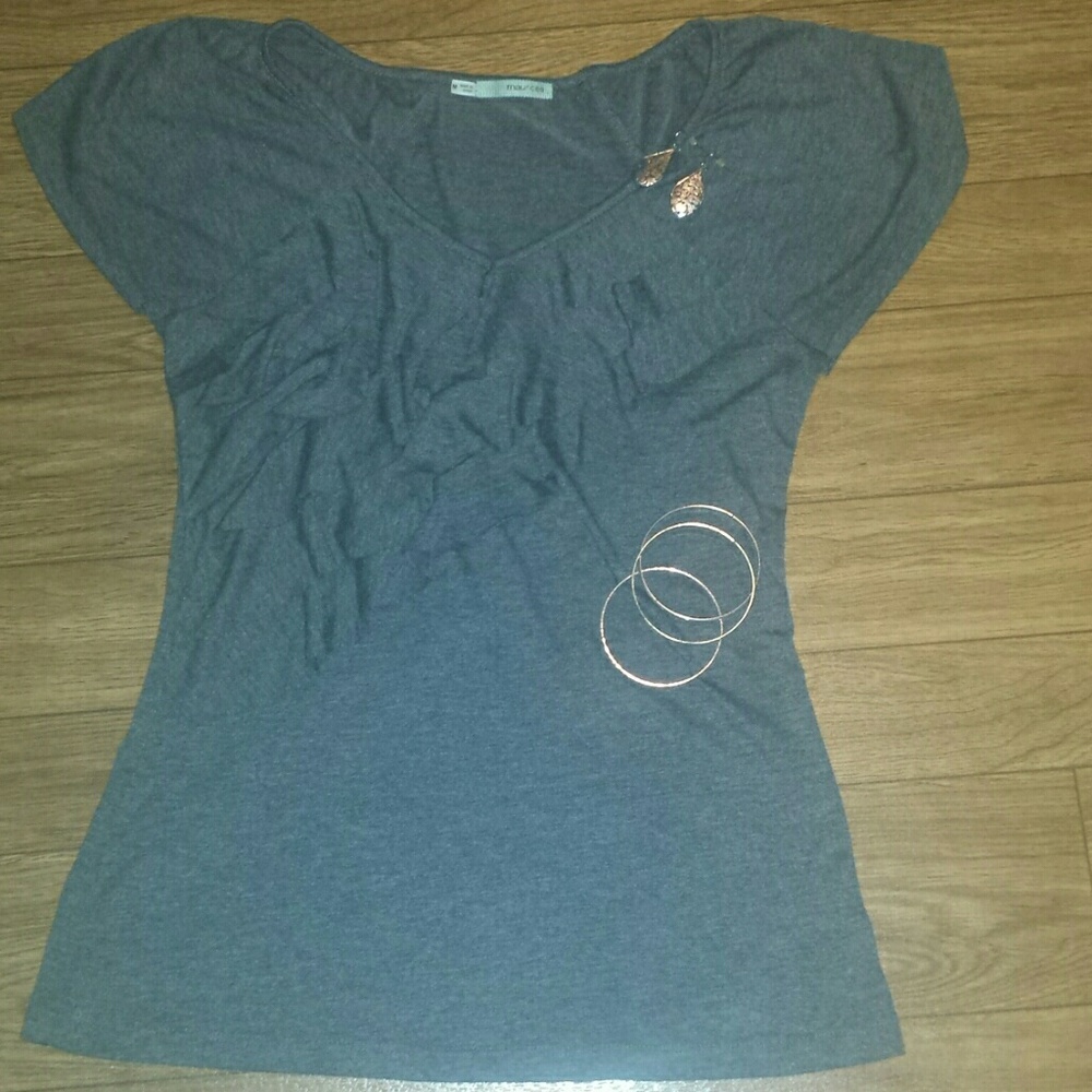 Grey ruffled top, dressy or casual