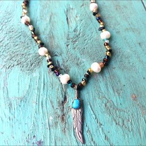 Sterling Silver Feather + Pearl Beaded Choker