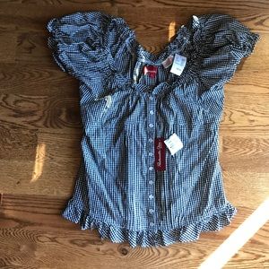 Junior Cap Sleeve Pearl Snap Blouse