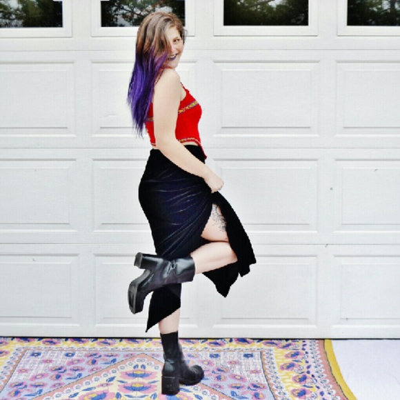 MSK small Black Velvet Sexy Side Split Maxi Skirt - Picture 4 of 6