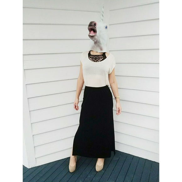 MSK small Black Velvet Sexy Side Split Maxi Skirt - Picture 3 of 6