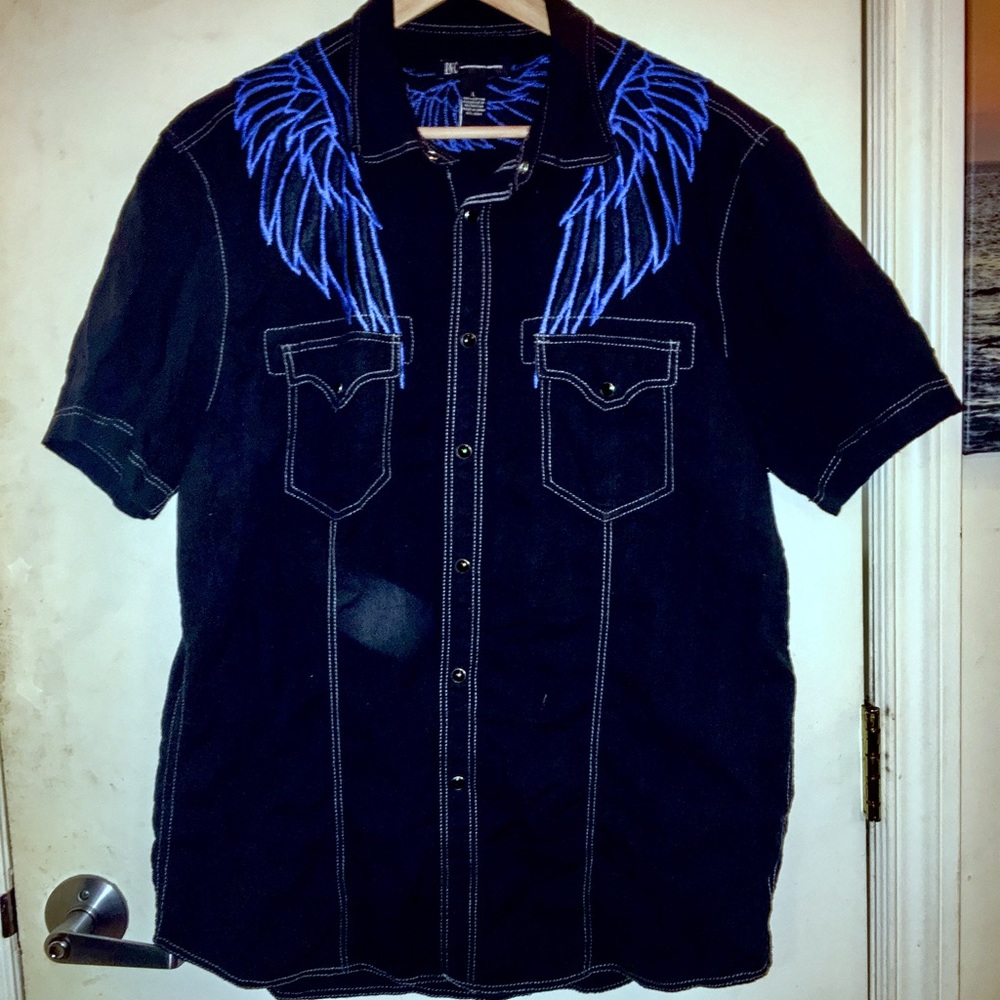 INC Black Short Sleeve Embroidered shirt