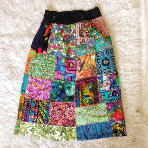 1970s Handmade Patchwork Skirt OOAK - Picture 2 of 4