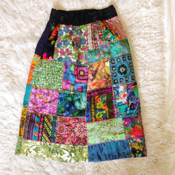 1970s Handmade Patchwork Skirt OOAK - Picture 3 of 4