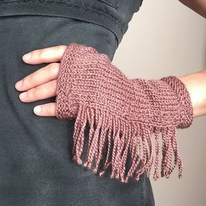 Fringed Mocha Mitts Fingerless Gloves Knitted Knit