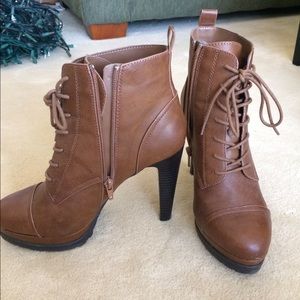 Brown lace up heel boots