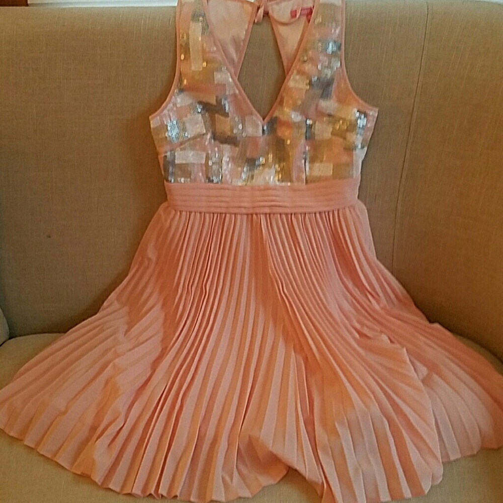 Pink pleated and sequined dress