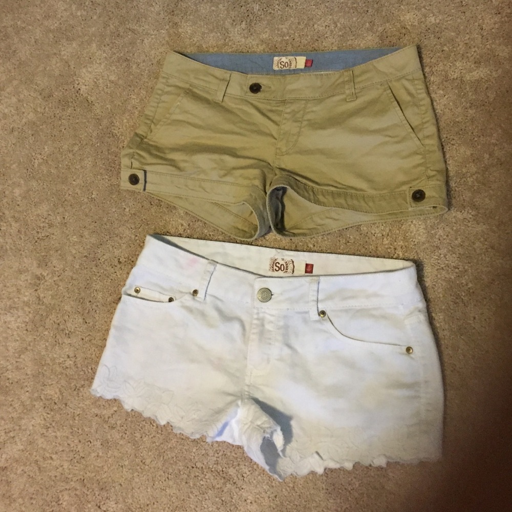 Two Size 7 Jrs White & Khaki Shorts