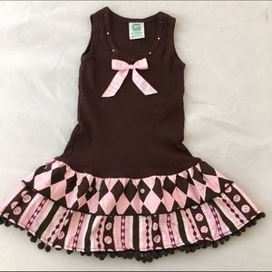 Brown and Pink Pom Pom Tank Dress by Pickle Juice