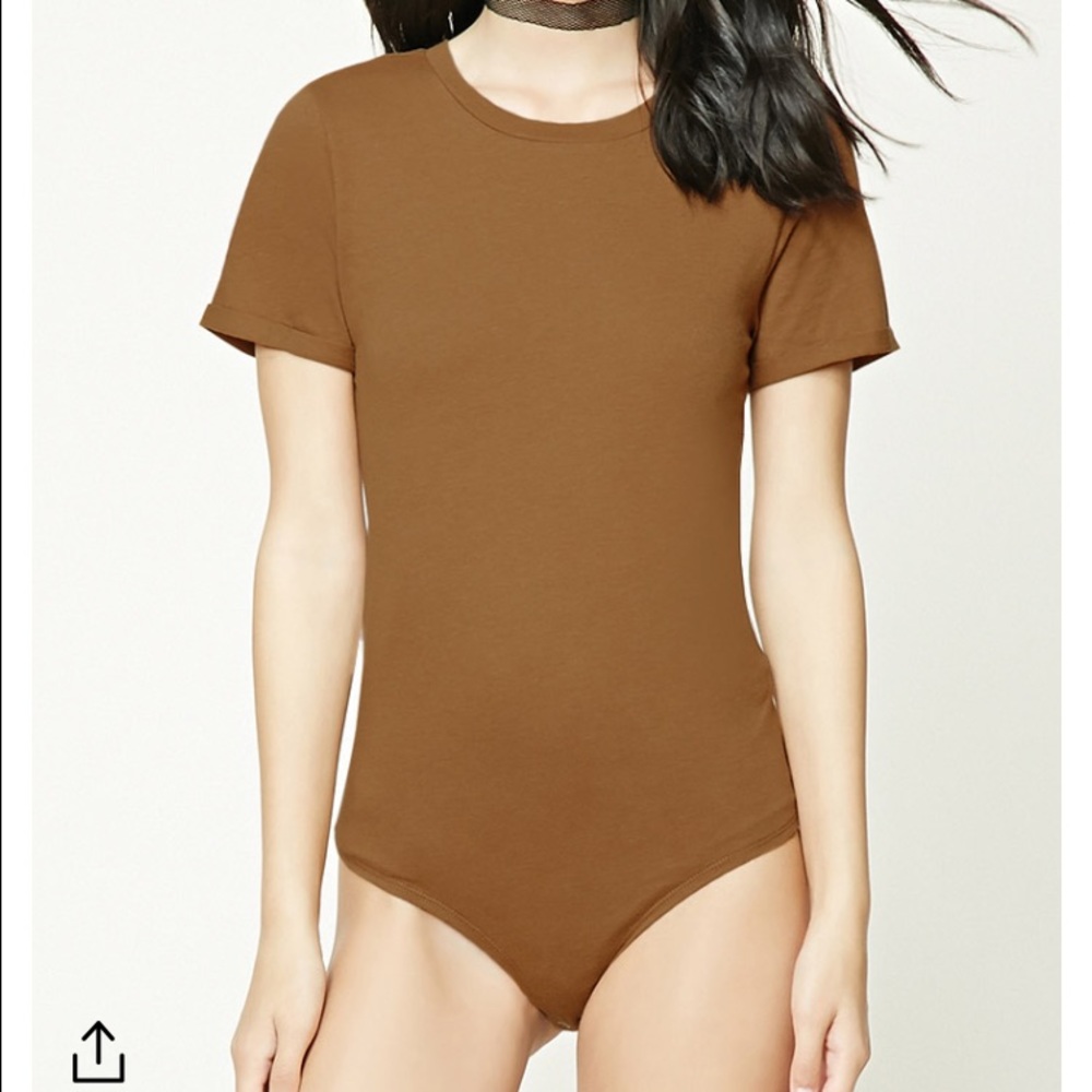 Forever 21 chocolate slub knit cuffed bodysuit