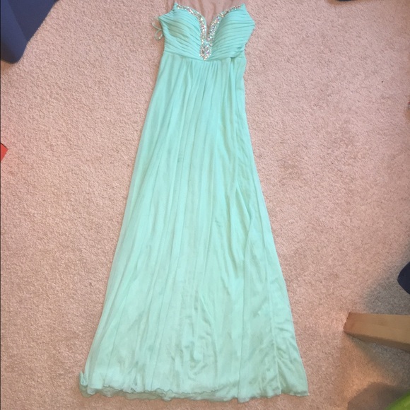 Beaded Teal Prom Dress - Picture 3 of 3