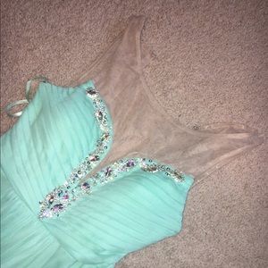 Beaded Teal Prom Dress