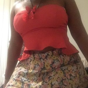 Strapless pink bow top