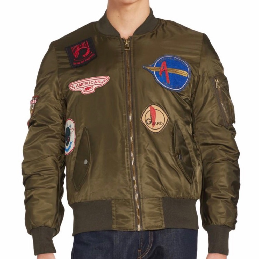 American Stitch Patched Bomber Jacket Large