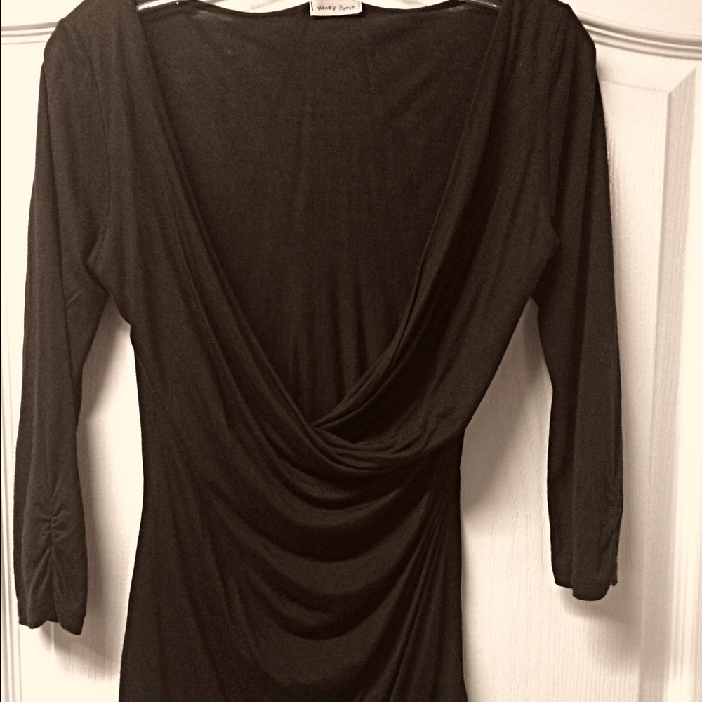 Honey Punch wrap/surplice top with ruched sleeves